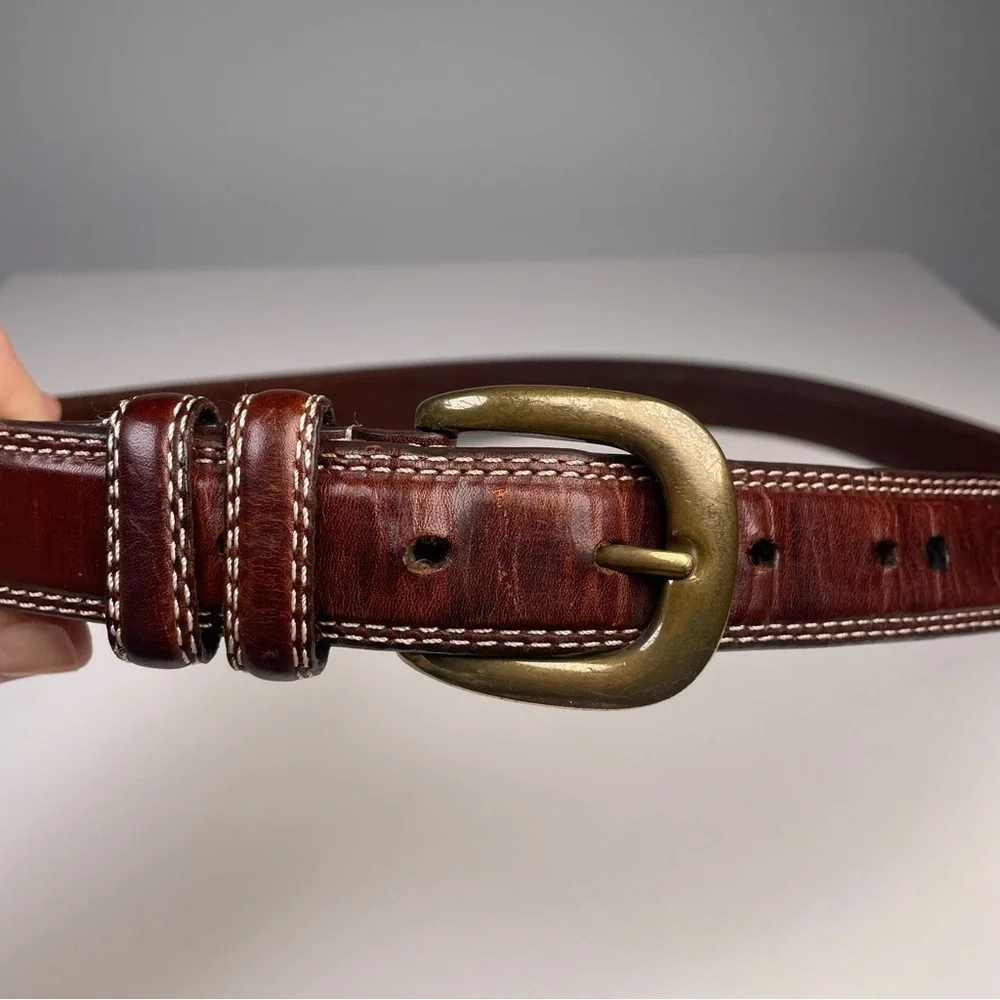 Oil Tanned Cowhide Belt Brown with Contrast Stitching Size 38